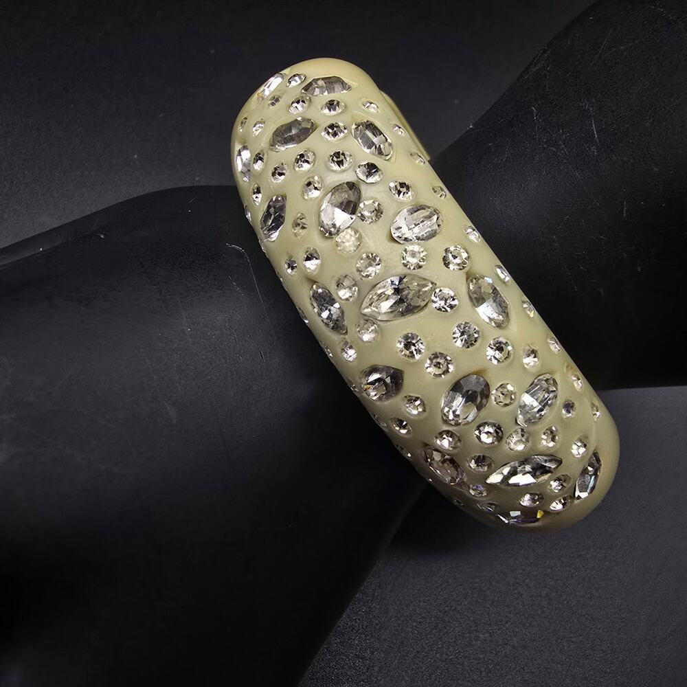 Albert Weiss Celluloid Rhinestone Clamper Bracelet Vintage Costume Jewelry